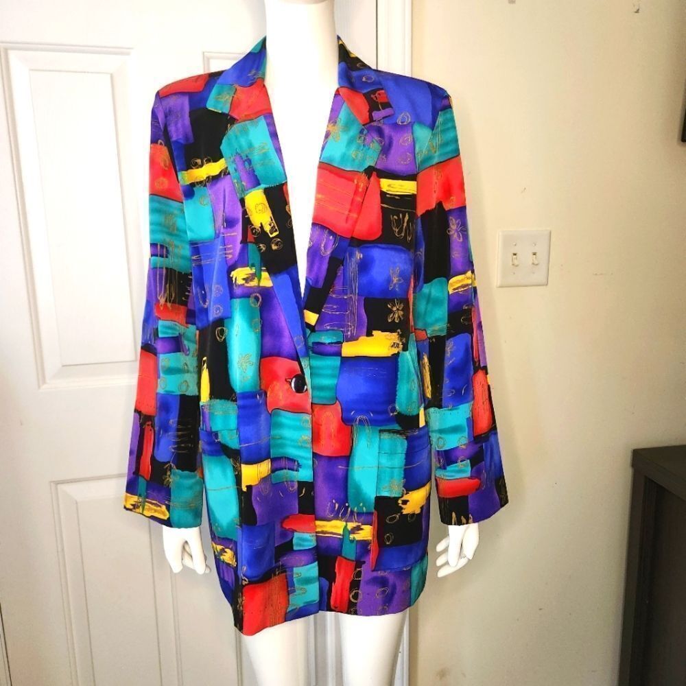 Women's Vintage Bedford Fair Muli-ColorBlock Blazer Jacket Sz Medium